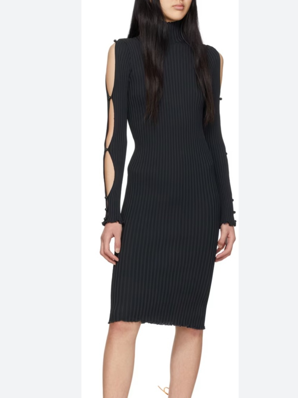 Bottega Veneta Black Rib Turtleneck Midi Dress size small